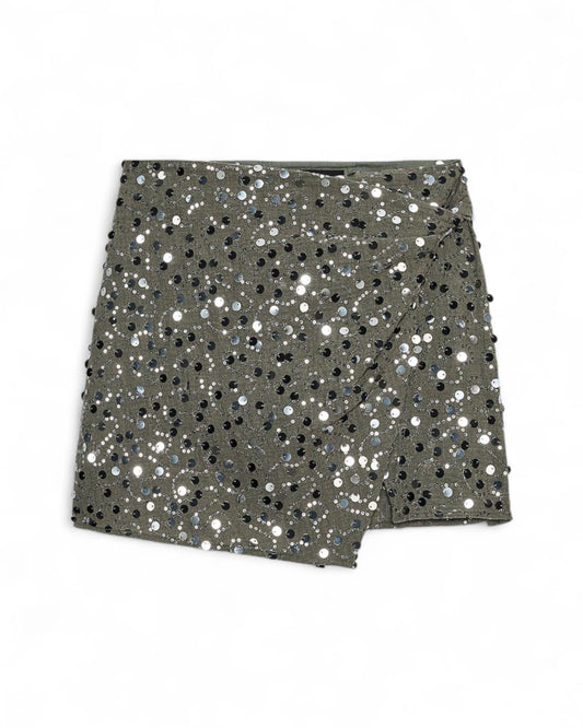 Grey Sequin Mini Skirt - Party Club Sparkle Skirt Women