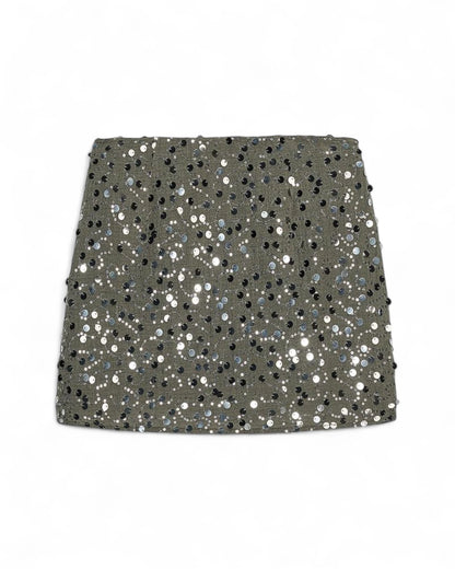 Grey Sequin Mini Skirt - Party Club Sparkle Skirt Women