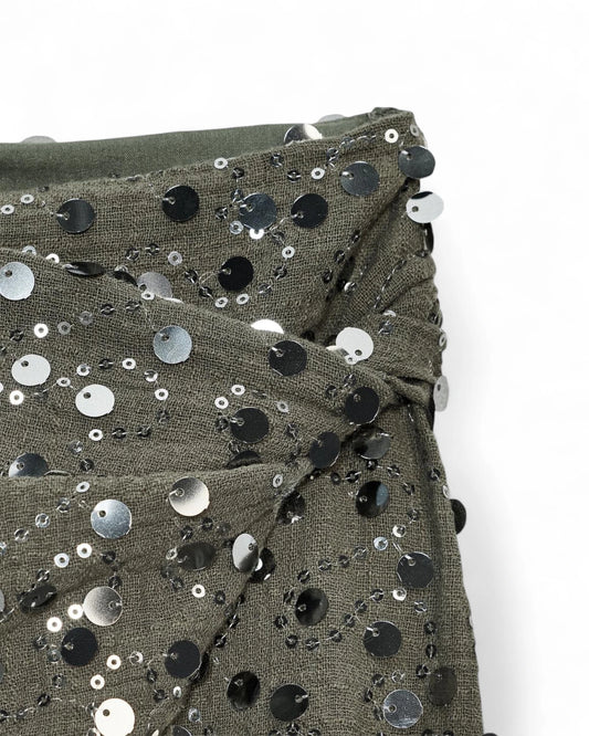 Grey Sequin Mini Skirt - Party Club Sparkle Skirt Women - lifestyle photo