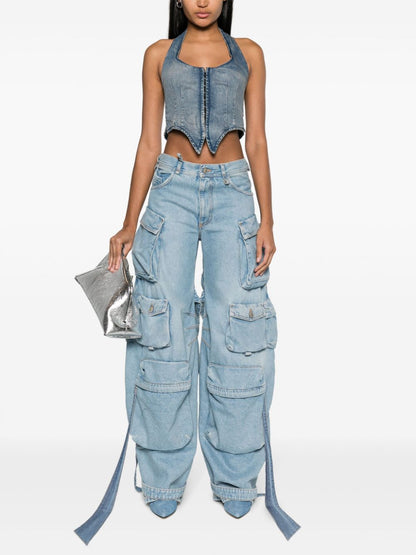 Cargo Denim Pants with Dangling Straps