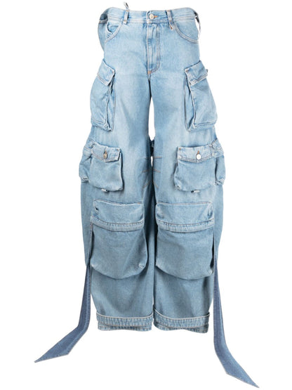 Cargo Denim Pants with Dangling Straps