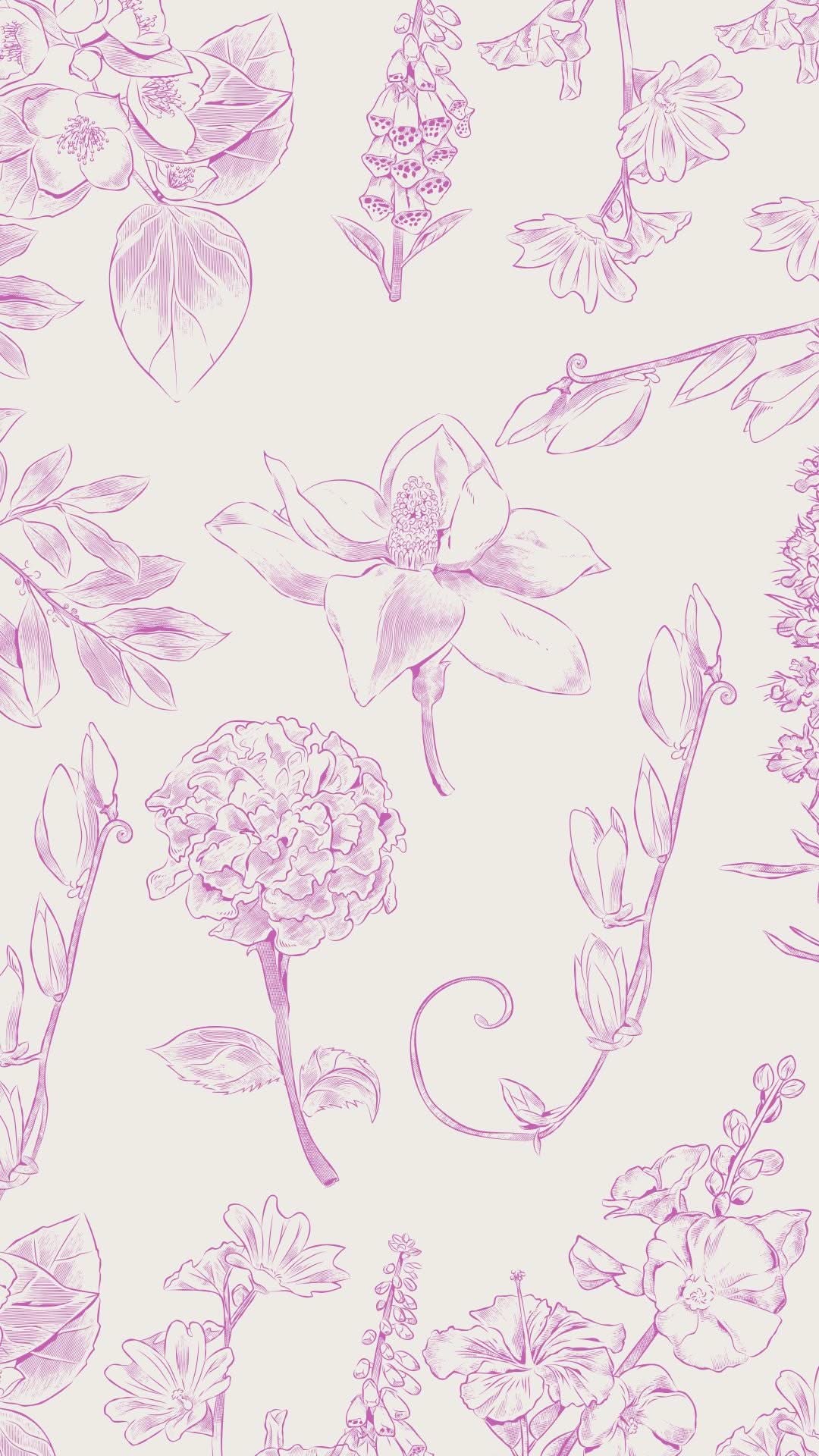 Floral pattern with purple flowers on a light background