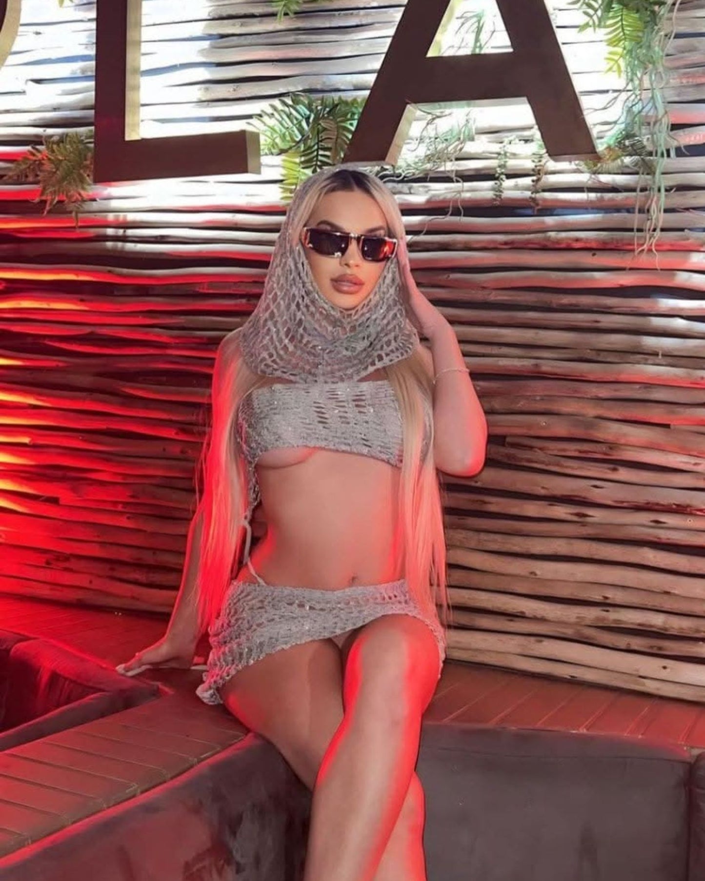 Three-Piece Knitted Sequin Hooded Set