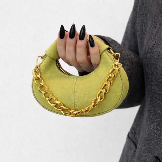Mini Purse Green - Gold Chain Saddle Bag | Crossbody