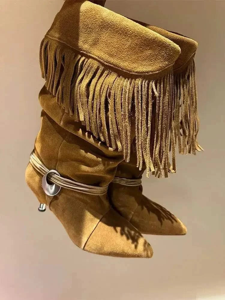 Khaki Pleated Ankle Boots - Chic European Style