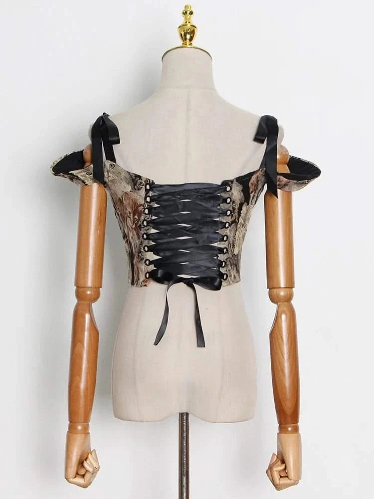 Lace-up details of Vintage Embroidered Corset Vest