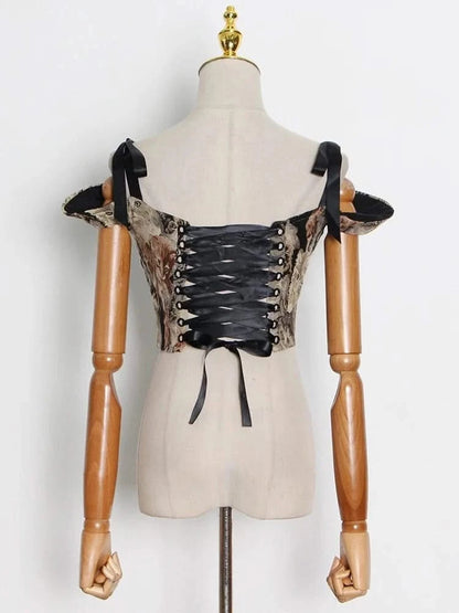Lace-up details of Vintage Embroidered Corset Vest