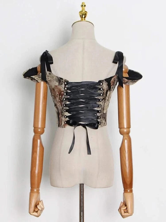 Lace-up details of Vintage Embroidered Corset Vest