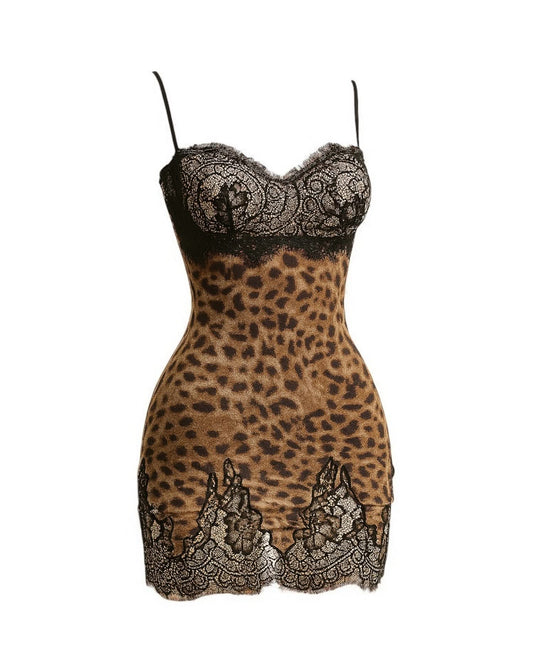 Leopard Lace Mini Dress - Summer Chic