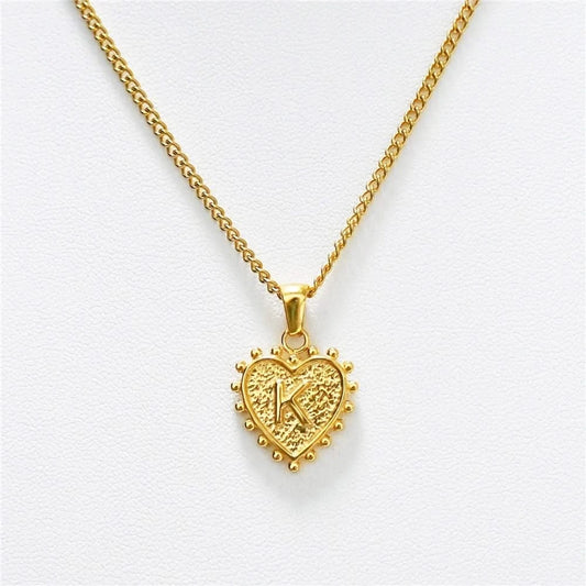 Luxury 18k Gold Plated Heart K Initial Necklace