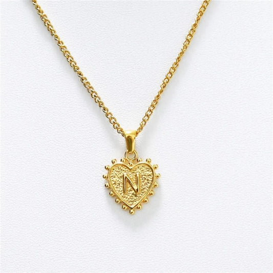 Luxury 18k Gold Plated Heart N Initial Necklace