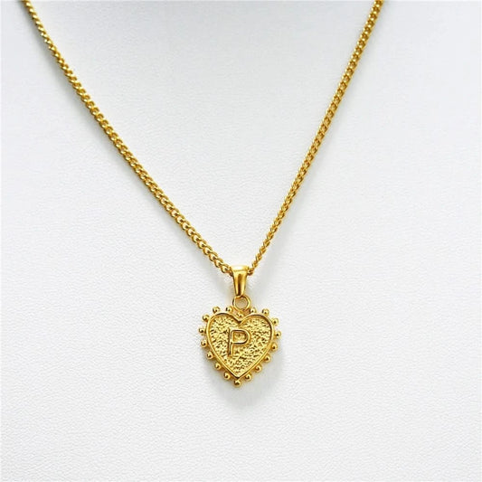 Luxury 18k Gold Plated Heart P Initial Necklace