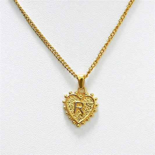 Luxury 18k Gold Plated Heart R Initial Necklace