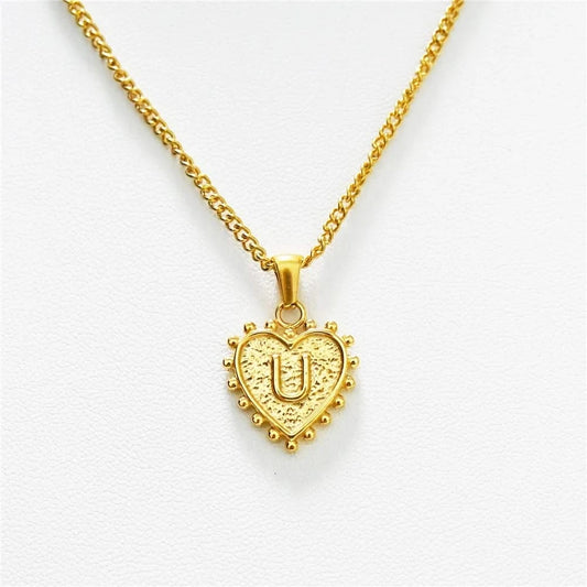 Luxury 18k Gold Plated Heart U Initial Necklace