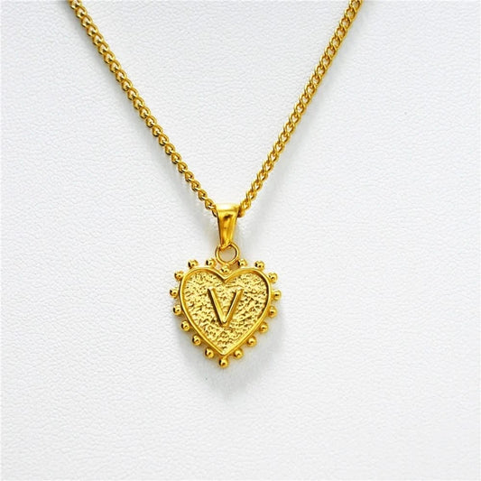 Luxury 18k Gold Plated Heart V Initial Necklace