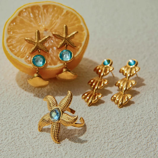 Luxury Stone Starfish Earrings – Summer Chic