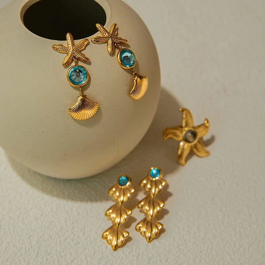 Luxury Stone Starfish Earrings – Summer Chic