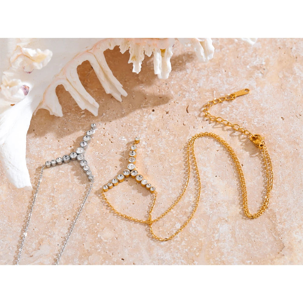 Luxury Y-Shape CZ Pendant Necklace - Stainless Steel Jewelry