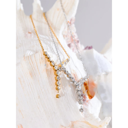 Luxury Y-Shape CZ Pendant Necklace - Stainless Steel Jewelry