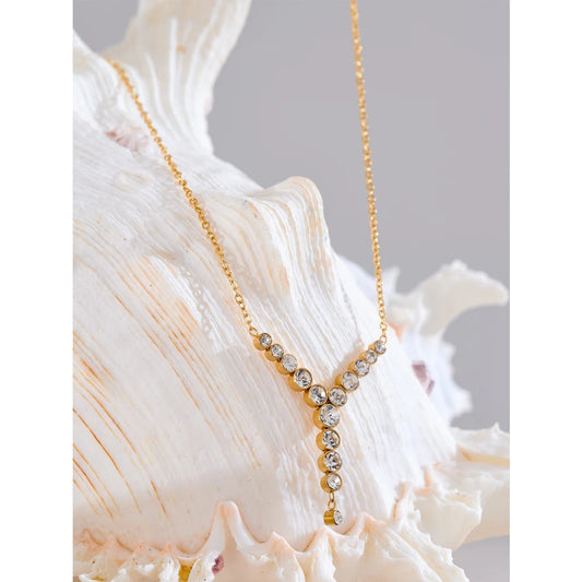 Luxury Y-Shape CZ Pendant Necklace - Stainless Steel Jewelry