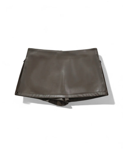 Mini Faux Leather Skirt Brown