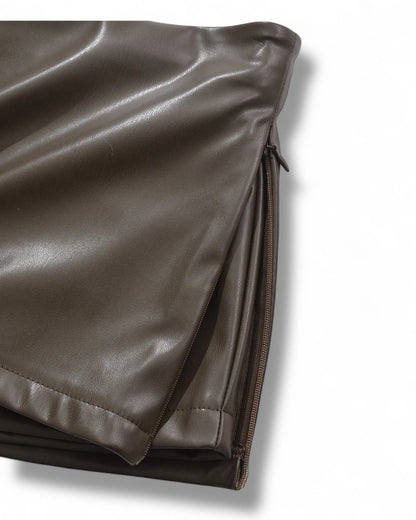 Mini Faux Leather Skirt Brown 3