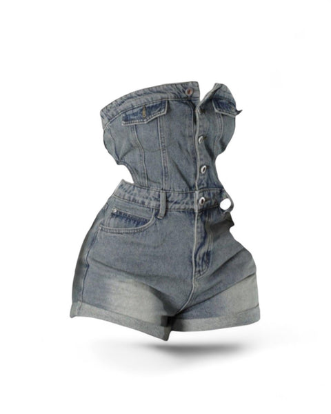 Denim Tube Top Romper