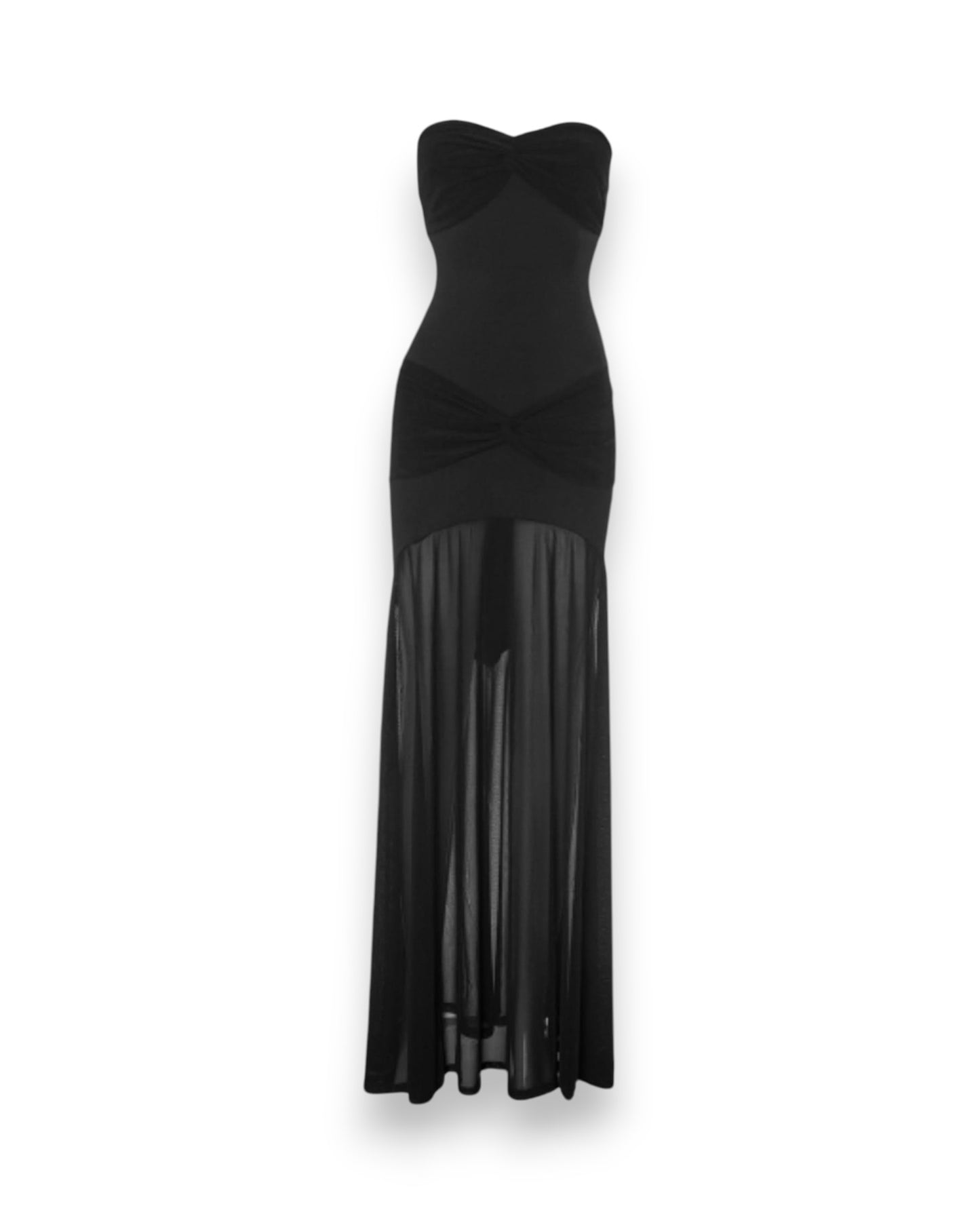 Ruched Mesh Strapless Maxi Dress - Elegant Vacation Style