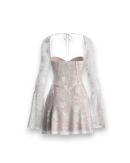 white lace long sleeve mini dress