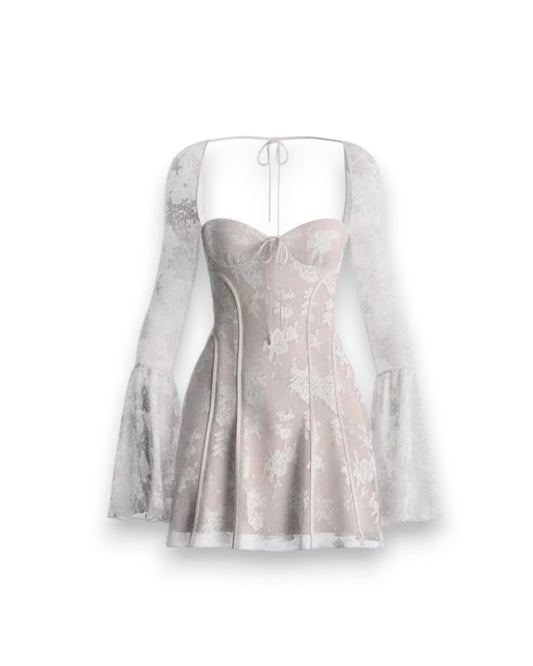 white lace long sleeve mini dress