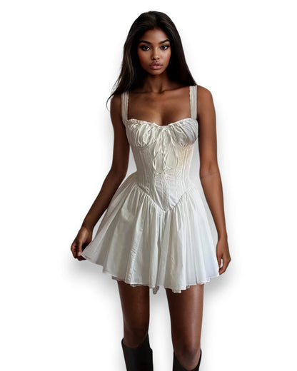 White Lace Up Corset Mini Dress