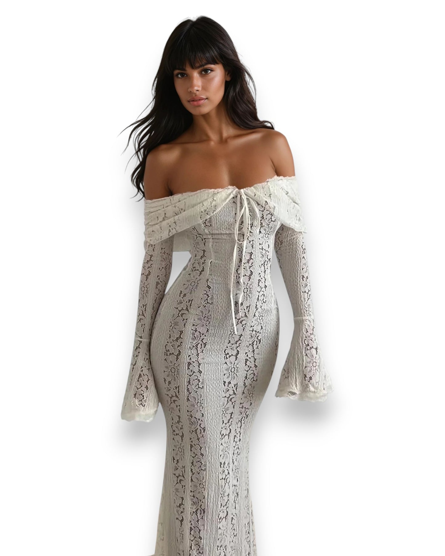 Floral Lace Off-Shoulder Maxi Dress