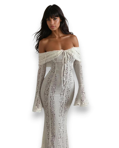 Floral Lace Off-Shoulder Maxi Dress