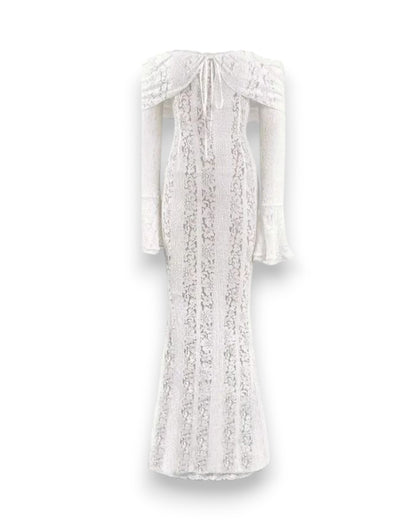 Floral Lace Off-Shoulder Maxi Dress