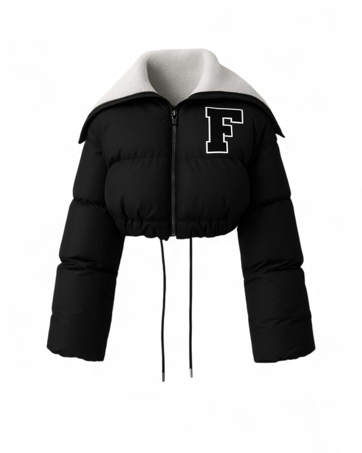 Cropped Varsity Puffer Jacket with Sherpa Collar – Women