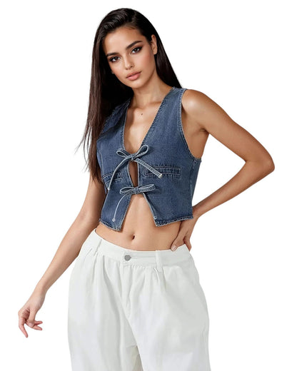 V-Neck Denim Tank Top - Summer Style