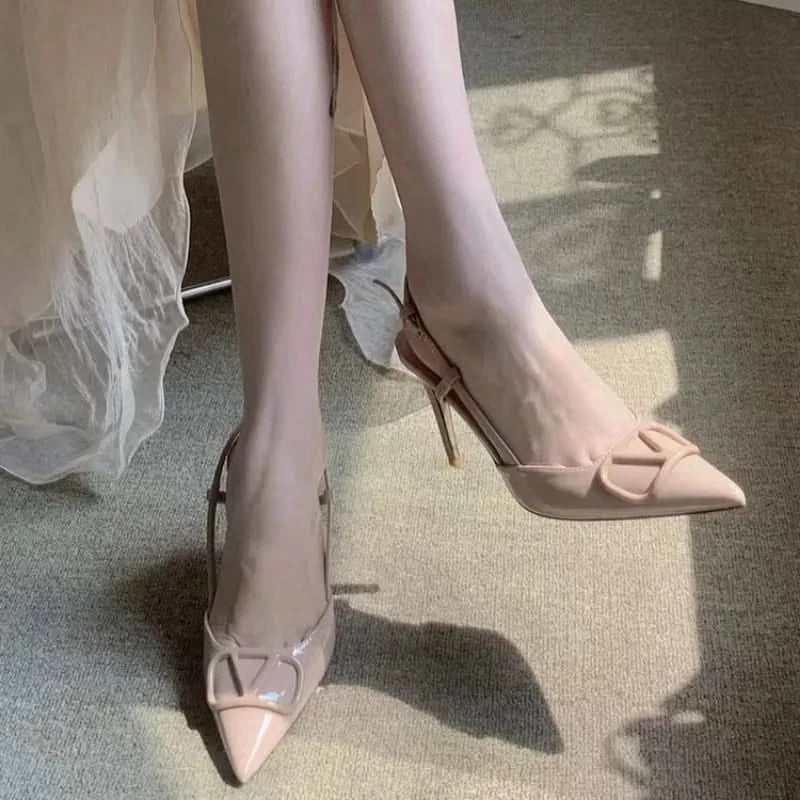 Nude Pointed-Toe Slingback Heels -  Back details