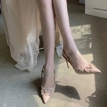 Nude Pointed-Toe Slingback Heels - front details