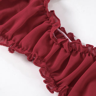 Fabric Details of Ruffled Spaghetti Strap Top and Skirt Set