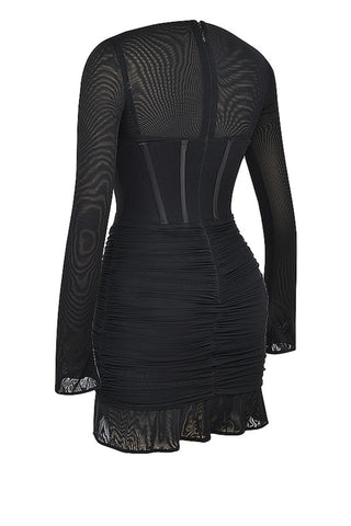 Black Details of Black Cut-Out Neck Ruched Side Mini Dress