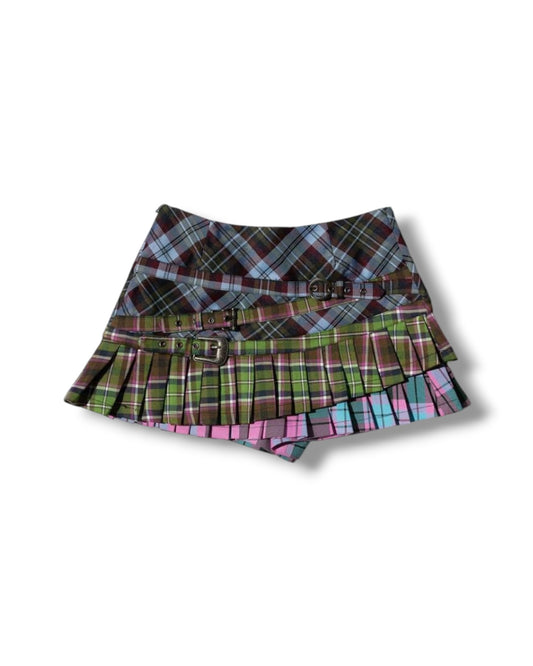 Patchwork Plaid Y2K Mini Skirt-Mix & Match