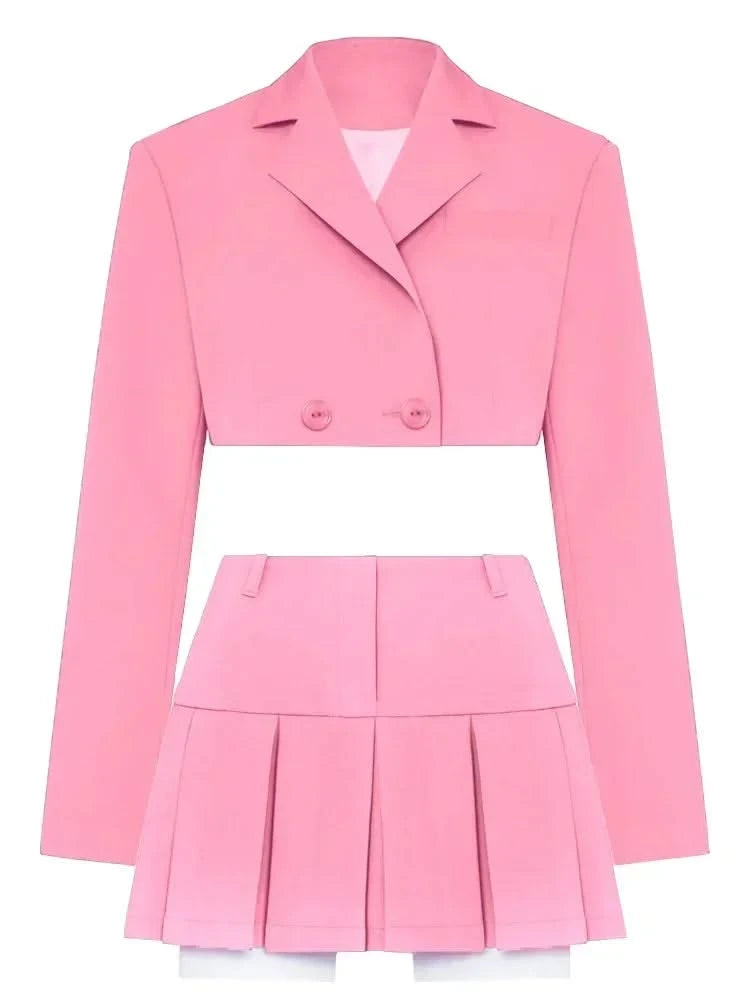 Pink Blazer Cropped Top and Skirt