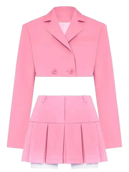 Pink Blazer Cropped Top and Skirt