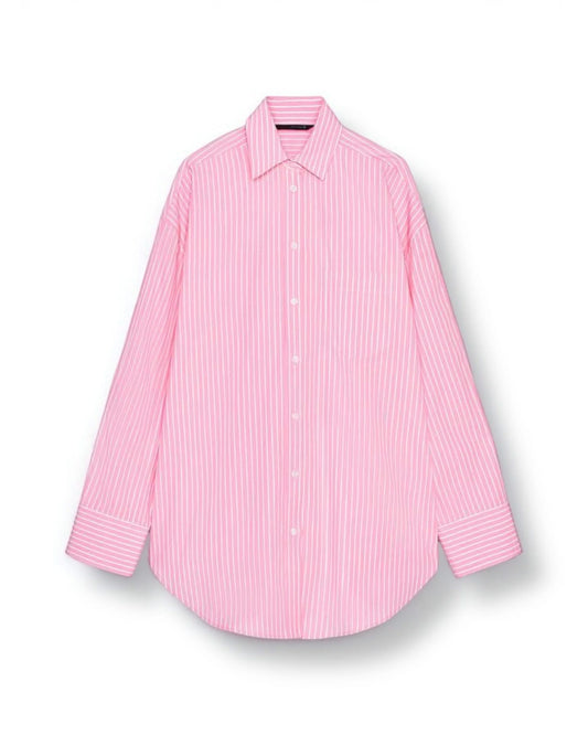 Pink Casual Striped Loose Fit Boyfriend Shirt