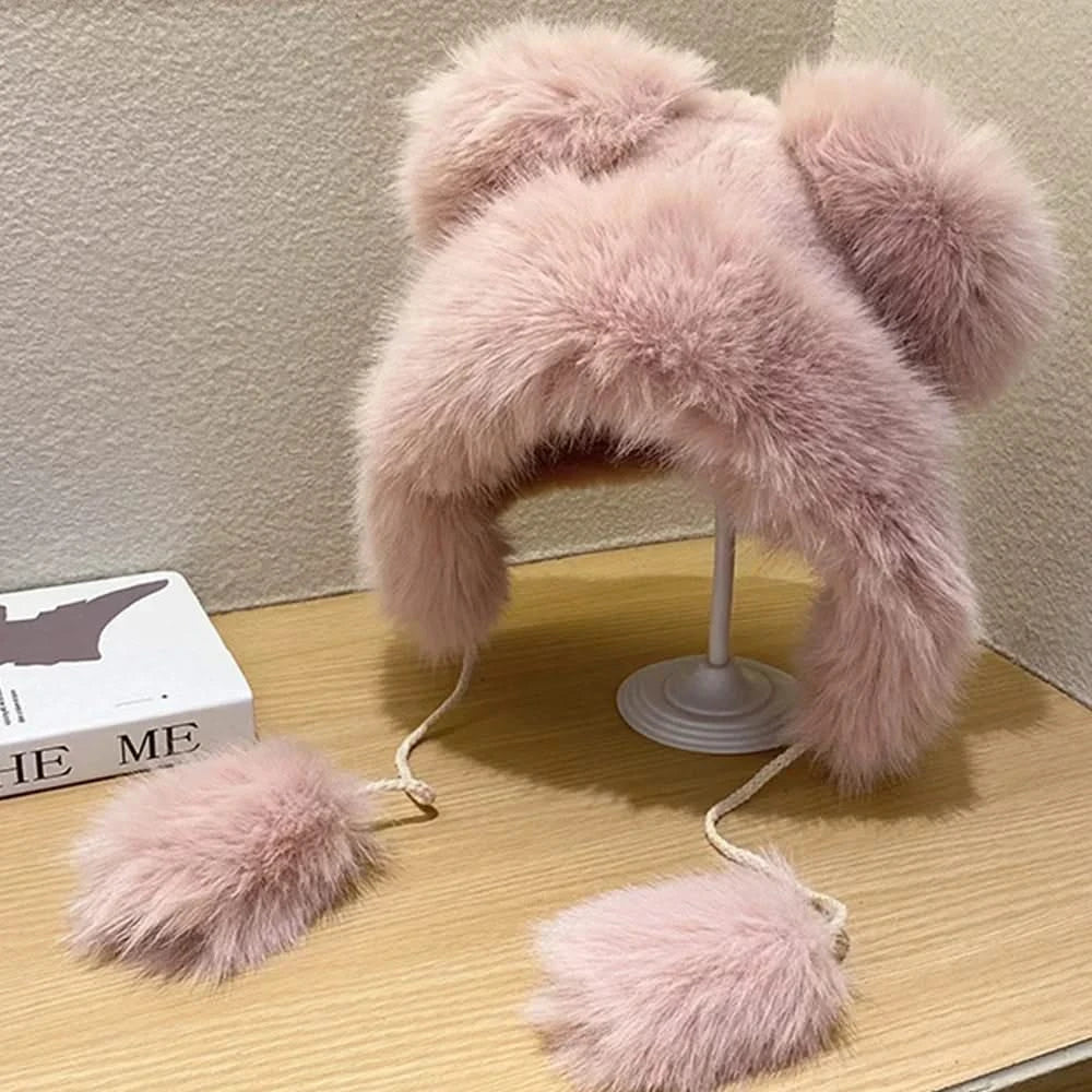 Pink Faux Fur Earflap Hat