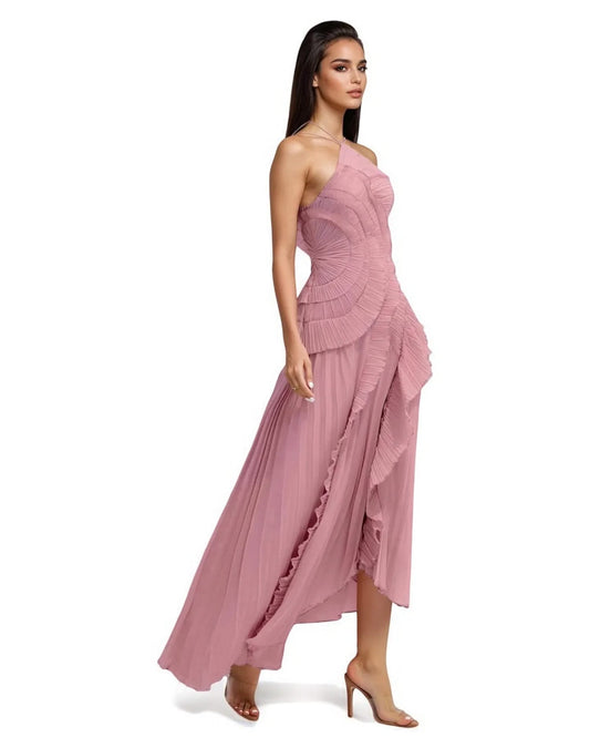 Pink Solid Square Neck Summer Dress