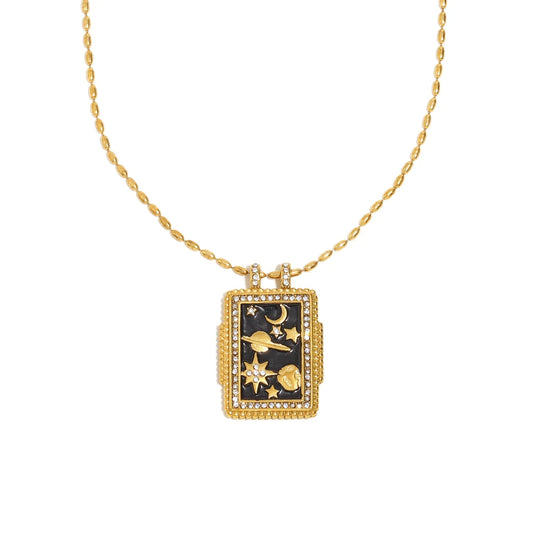 Planets & Stars Square Zircon Pendant Necklace