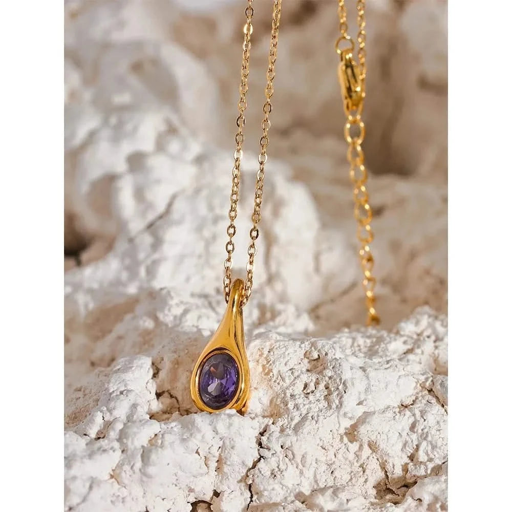 Purple Cubic Zirconia Water Drop Pendant Necklace