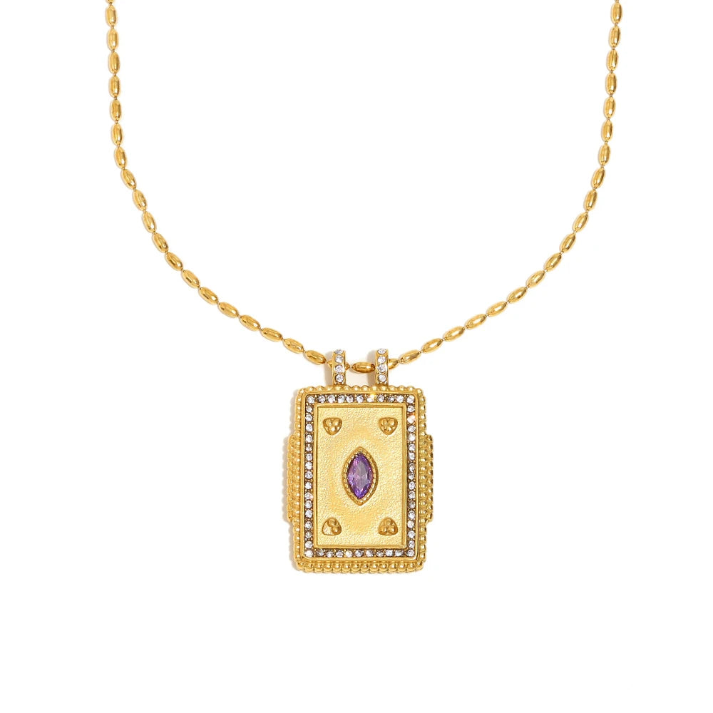 Purple Gemstone Square Zircon Pendant Necklace