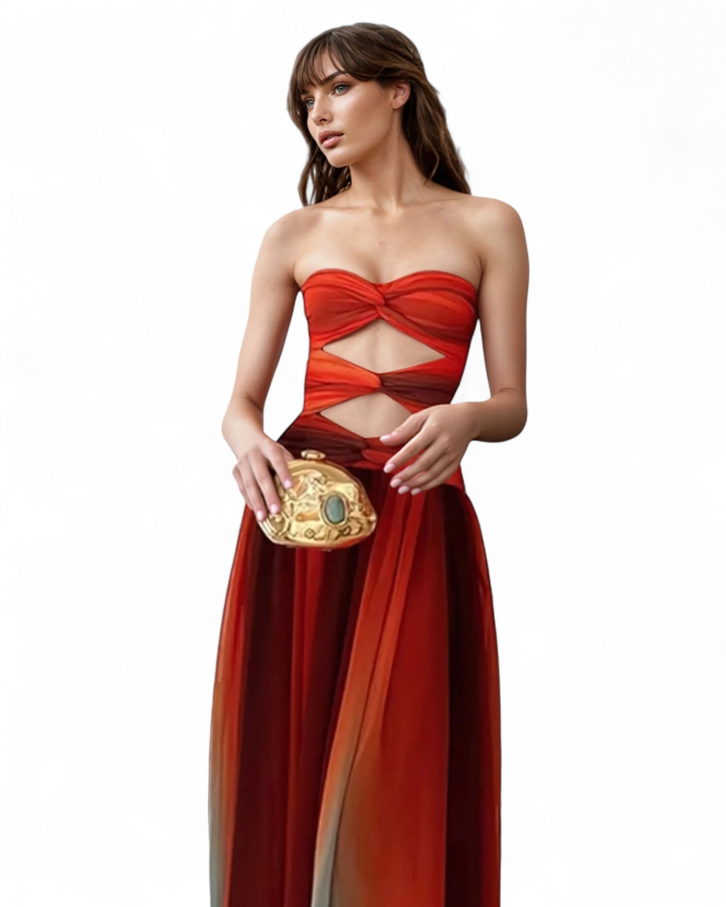  Red Hollow Out Maxi Dress